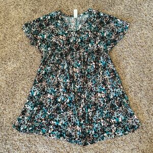 Honeyme Leopard Print Mini Dress - Blue and Brown - Size S